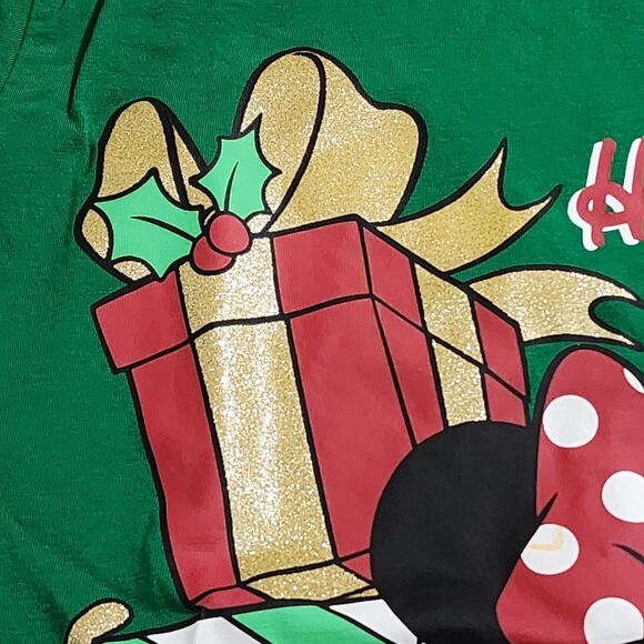 H&M Girls Disney Minnie Mouse & Figaro Christmas Holiday Green T-Shirt Size 8-10 - Picture 2 of 9